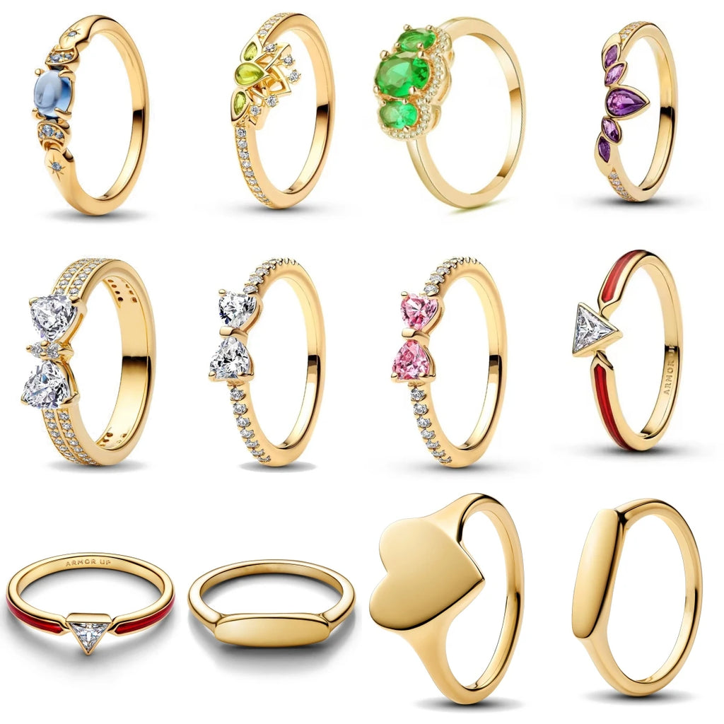 18K Gold Plated Original 925 Sterling Silver Ring Bow Heart Lotus Rings For Women Valentine's Birthday Gift DIY Jewelry 2025 New
