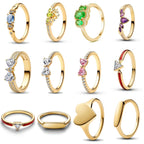 18K Gold Plated Original 925 Sterling Silver Ring Bow Heart Lotus Rings For Women Valentine's Birthday Gift DIY Jewelry 2025 New
