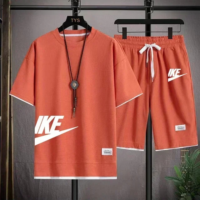 Hot selling summer men's casual short sleeved T-shirt shorts sports set outdoor breathable jogging shorts 2-piece set