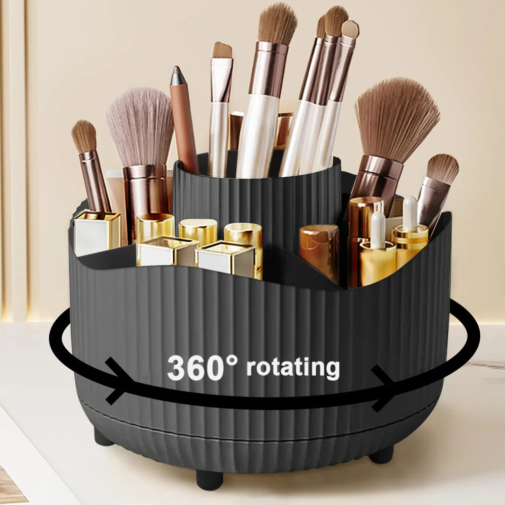 Rotating Makeup Organizer, Cosmetic Display Case with Brush Holder Perfume Tray, Storage Carousel for Vanity Bathroom Countertop