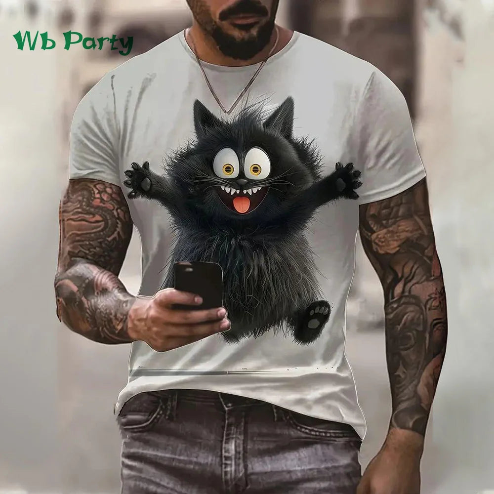 Cat Print T-shirt Men Short Sleeve Men's Summer T-shirts Cat Shirts Graphic Tee Men's Summer Clothes Men Short Sleeve T-shirt