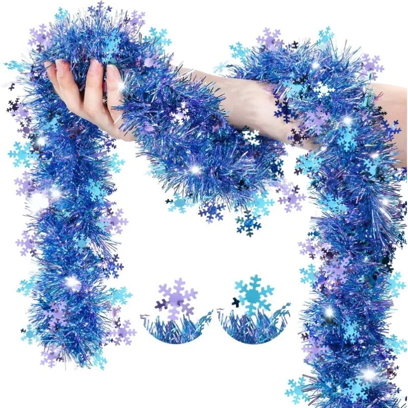 6M Christmas Snowflake Tinsel Garland Xmas Tree Decoration Christma Metallic Twist Garland Ceiling Hanging New Year Party Decor