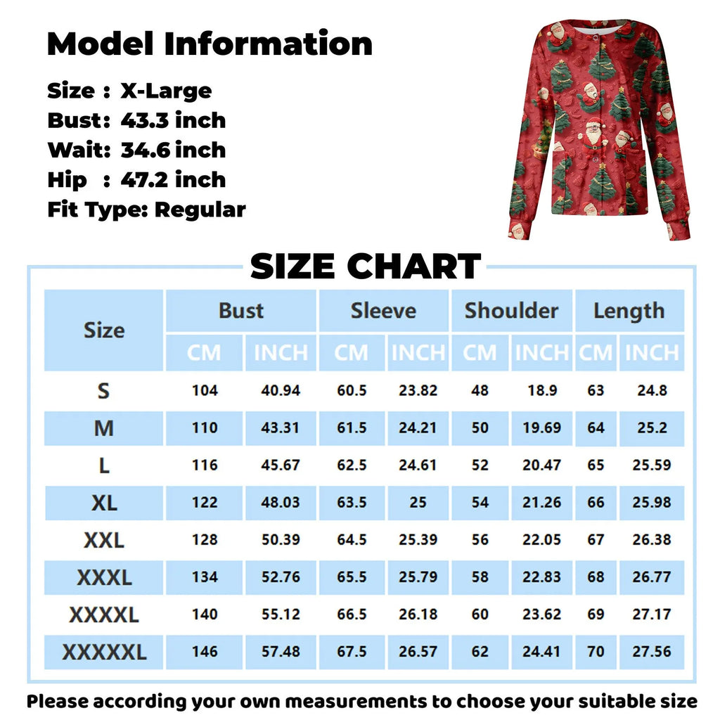 Christmas Womens Scrub Uniform Tops 2024 Long Sleeve Christmas Tree Printed Top Nurses Working T Shirts Blouse With Pockets