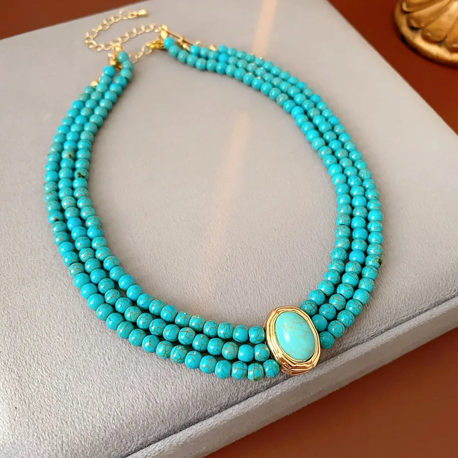 1/3 Pcs Bohemian Multi-layered Green Stone Beaded Stretch Bracelet Earrings Necklace Ethnic String Charm Women's Jewelry Set N1