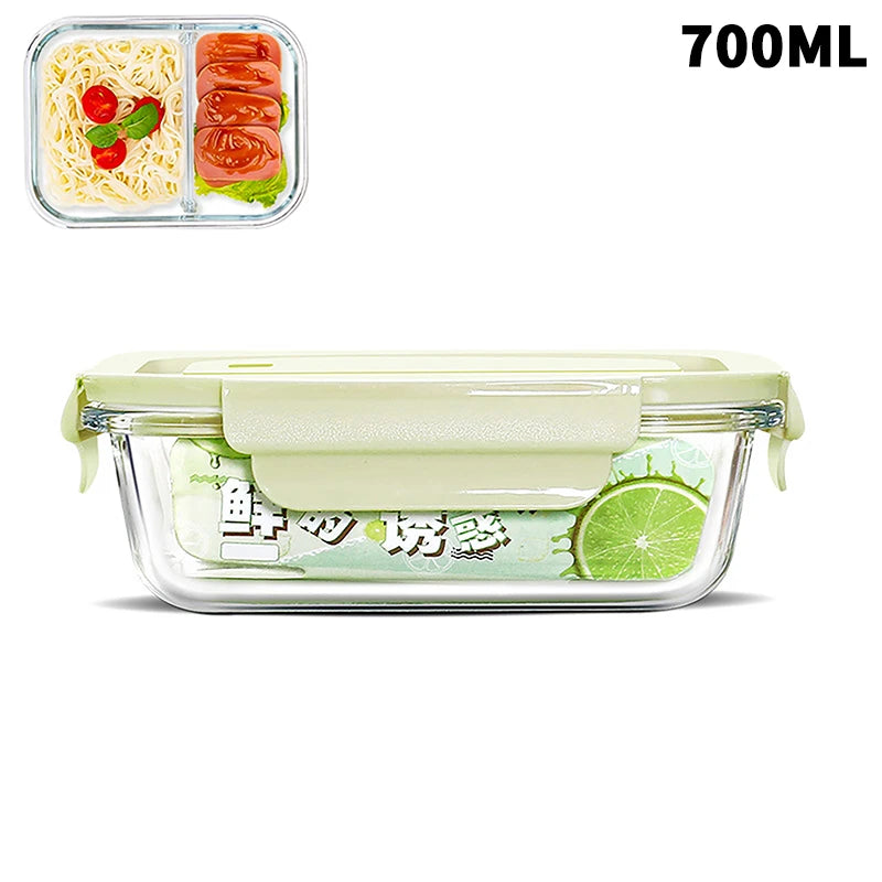 1/2/3 Grids Thickened Leak Proof Microwave Safe Food Crisper High Borosilicate Glass Bento Box With Lids Airtight Lunch Boxes
