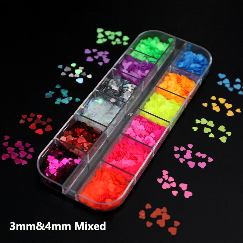 Holographic Sweet Love Heart Nail Art Glitter Sequins Shining Laser Fluorescence Star Butterfly 3D Nails Decorations Accessories