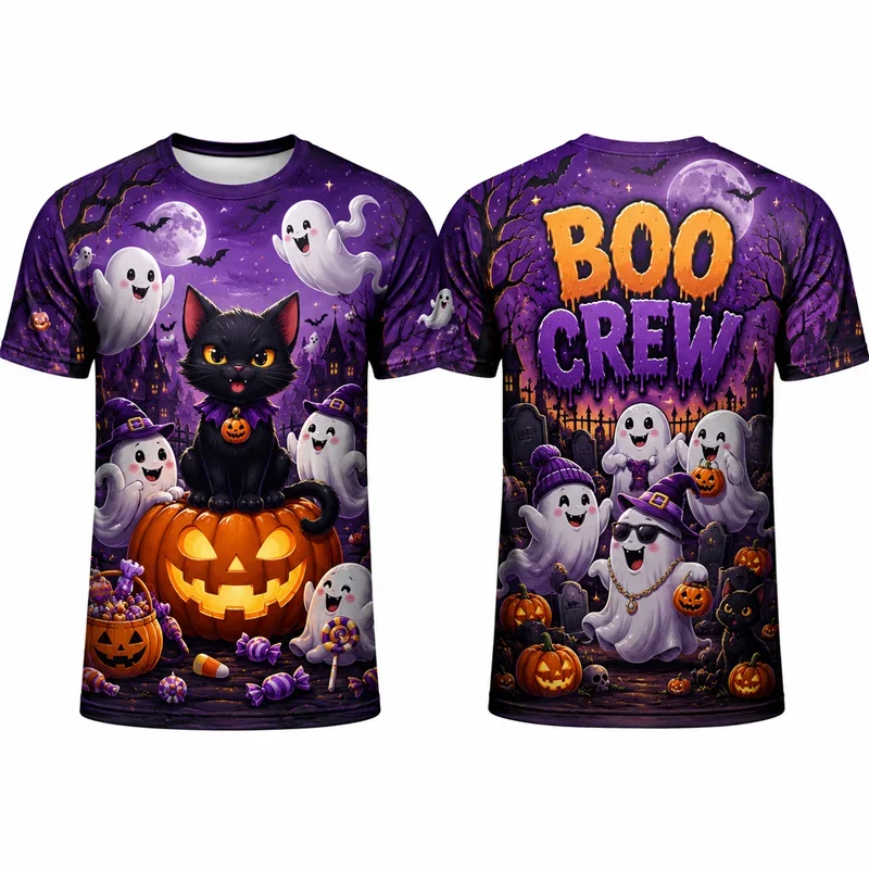 2026 New Halloween Pumpkin King Dark Castle Bat 3D All‑Over Print T‑Shirt 3D Print Short Sleeve Horror Party Tee Tops