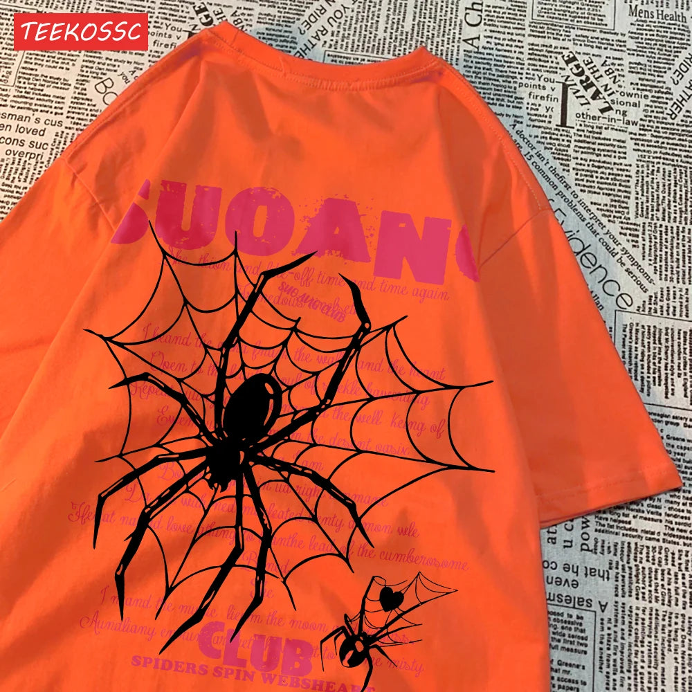 Fashion Cotton Women T-Shirts Suo Ang Club Spider Printing Tops Oversize O-Neck Soft Short Sleeve Summer Casual Female Clothes