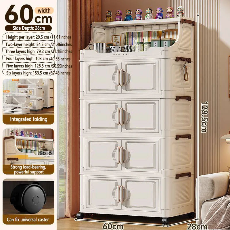 Home Living Room Multi-layer Snack Storage Rack Toy Plastic Organizer Stand Foldable Floor-standing Cabinet for Kids