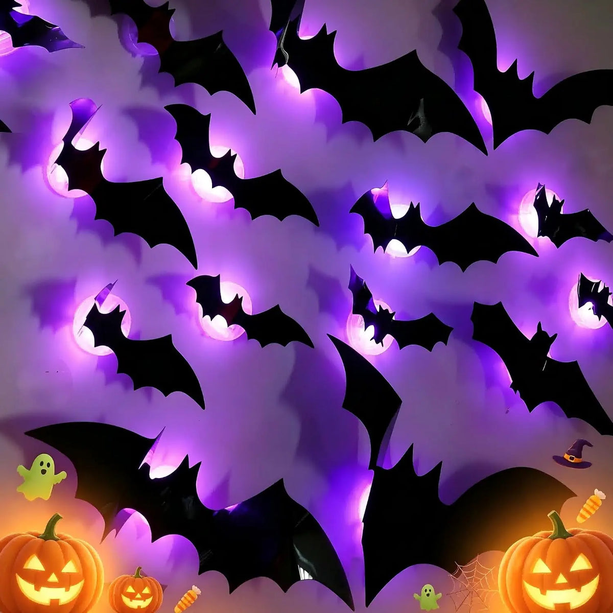 Glow in The Dark 3D Bat Wall Stickers Removable PVC Halloween Decor with 3 Sizes Easy Peel Stick for Windows Home Party Supply