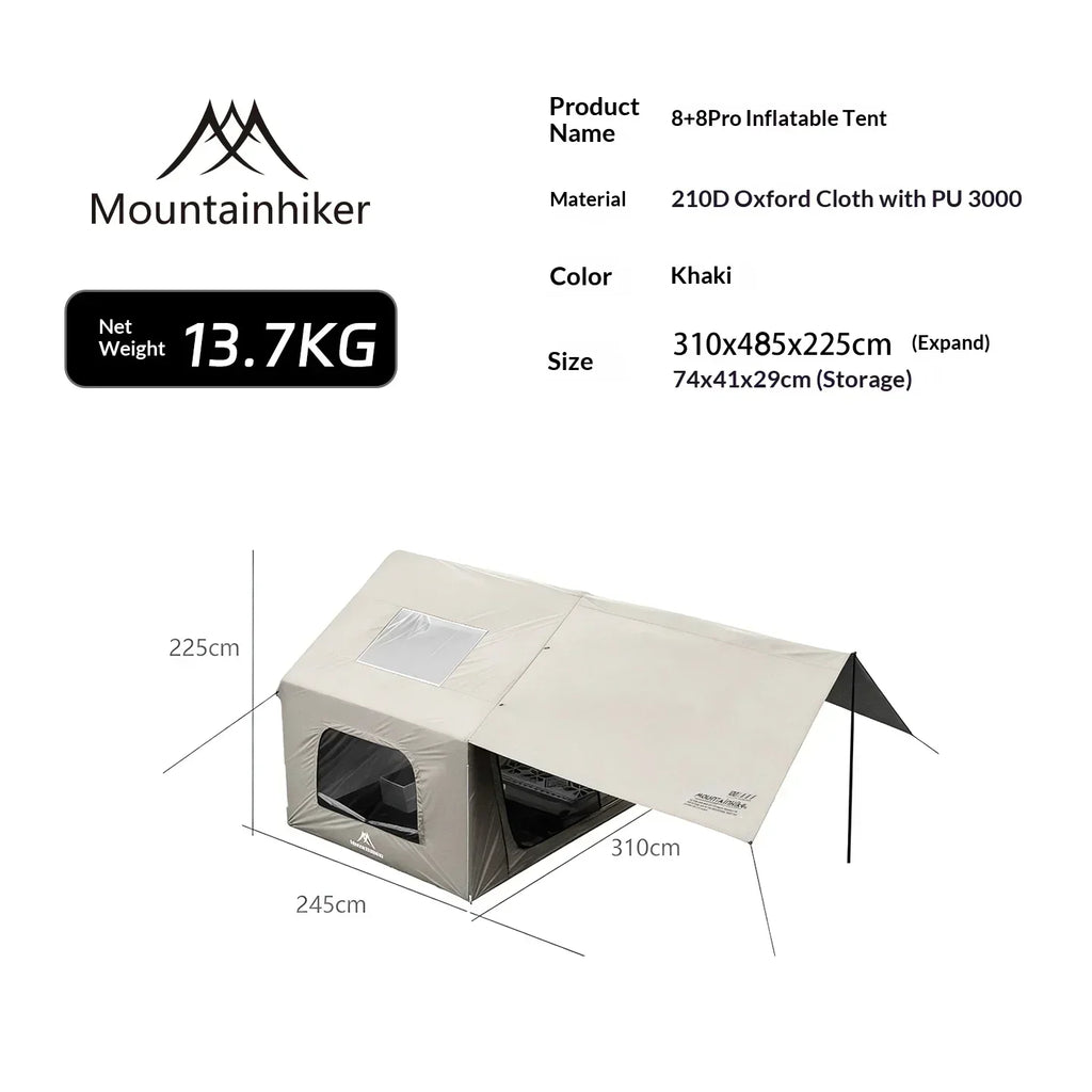 8+8㎡ inflatable camping tent, large inflatable camping tent (with manual air pump), easy-to-set-up portable camping tent.