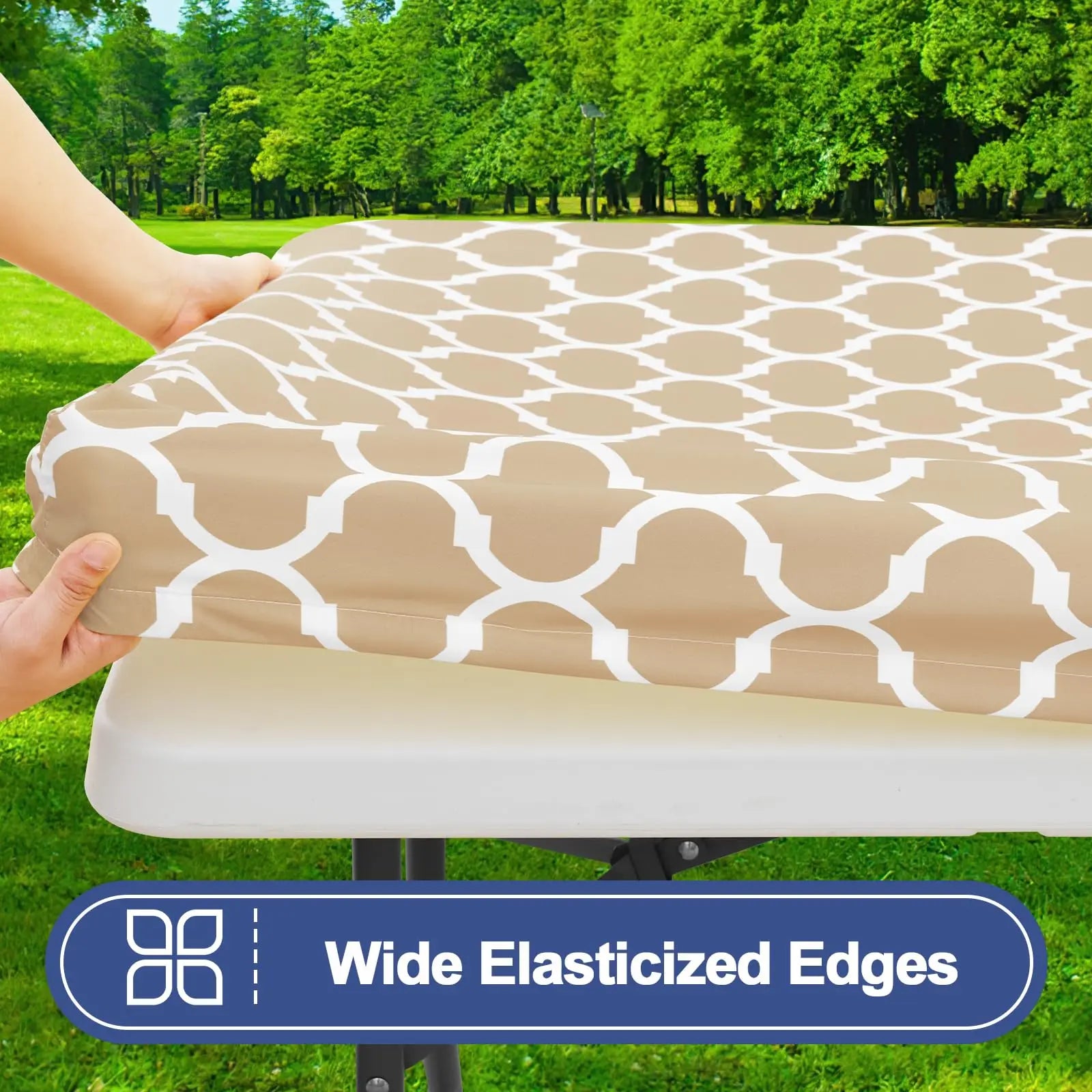 6 Foot Waterproof Elastic Fitted Tablecloths Rectangle Washable Polyester Table Cover Camping Outdoor