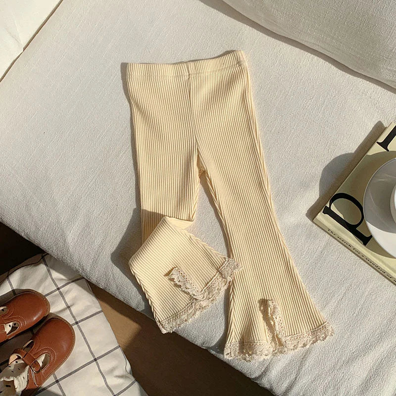 Little Girl's Flared Pants for Spring and Autumn New Fashionable Girls Clothing Korean Version Solid Color Lace Split Trousers