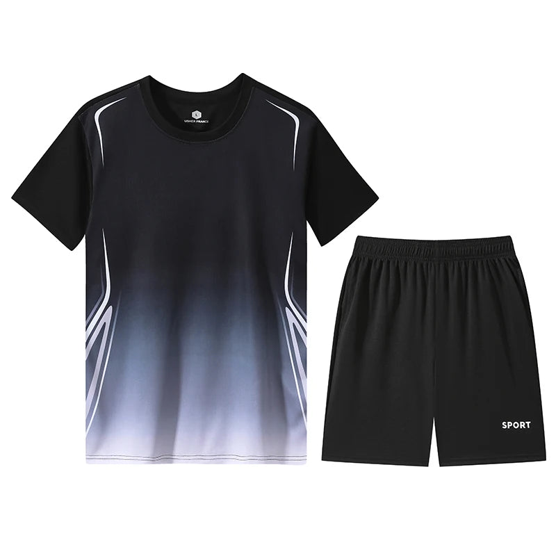 Summer Sportswear Set Casual Fitness Men Running Short Sleeve T-Shirt Quick Dry Shorts Women Breathable Fitness Short Sleeve Set
