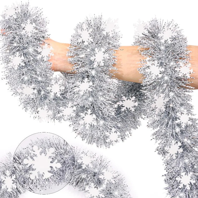 6M Christmas Snowflake Tinsel Garland Xmas Tree Decoration Christma Metallic Twist Garland Ceiling Hanging New Year Party Decor