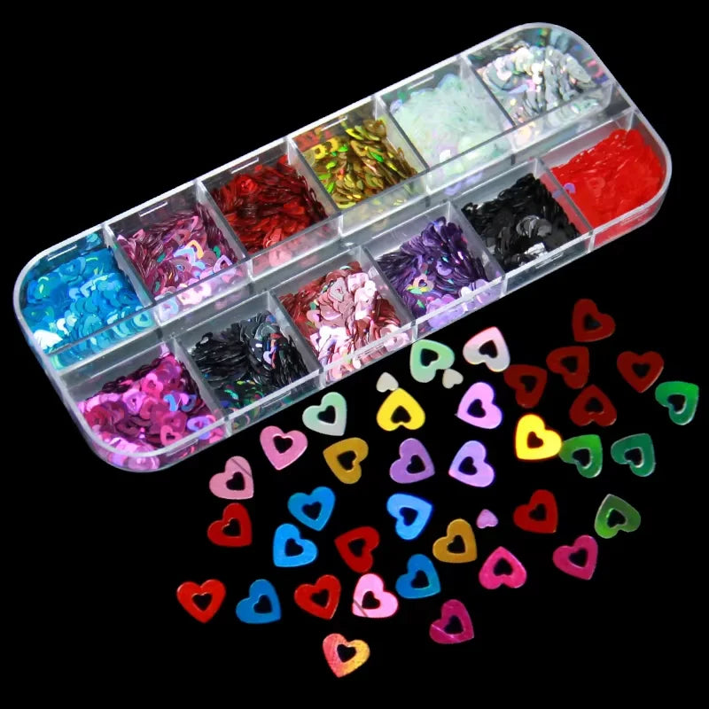 Holographic Sweet Love Heart Nail Art Glitter Sequins Shining Laser Fluorescence Star Butterfly 3D Nails Decorations Accessories