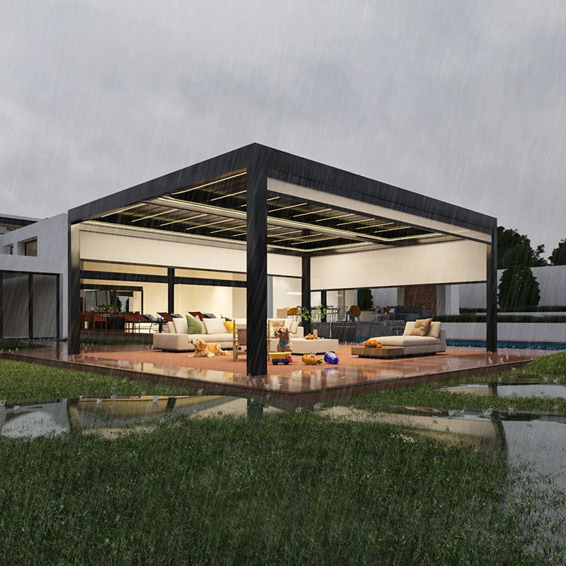 4X6 Pergola Roller Shutter And LED Light Waterproof Outdoor Pergola Garden Gazebo Aluminium Pergola