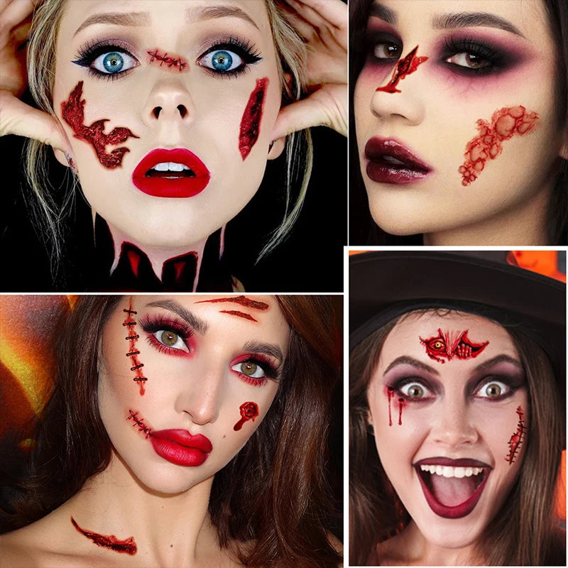 30 Sheets Halloween Fake Tattoo Scar Stickers Face/Hand/Body Makeup Stickers