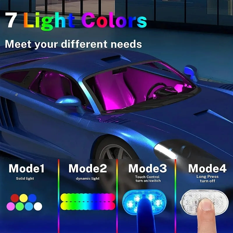 Wireless RGB LED Car Interior Light Rechargeable USB Car Ambient Atmosphere Lamp Easy Install for Auto Door Foot Trunk