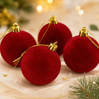 34/16-Piece Set of Burgundy Velvet Christmas Balls, Perfect Home Decoration Tree Ornaments - Christmas Ball Decorations for Halloween, Thanksgiving, Birthdays, and Weddings, Durable Plastic Hanging Decorations for Christmas T