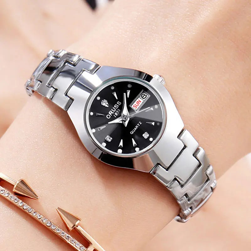 ORUSS Couple Watch Waterproof Casual Fashion Women Men Quartz Watches Ladies Stainless Date Week Men Clock Lover's Date Gift