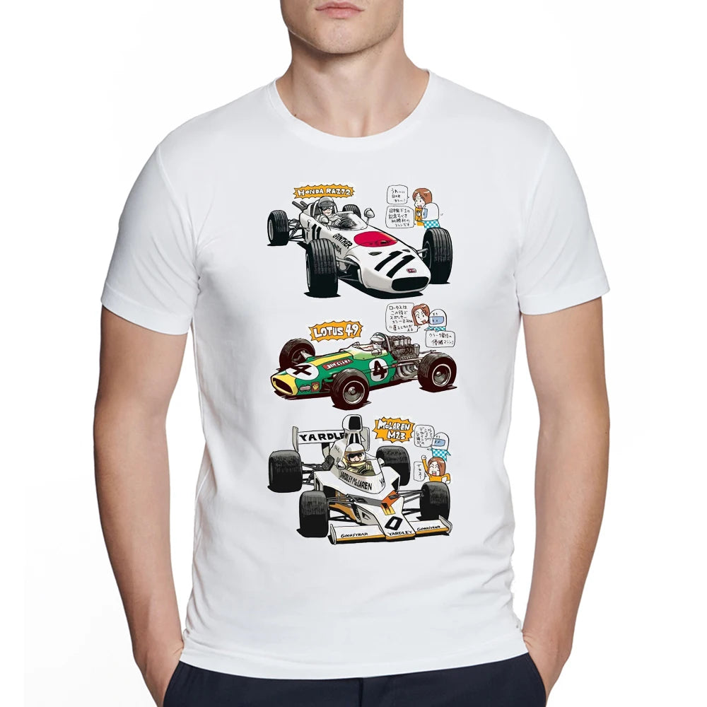 New Summer Men's Short Sleeve Iconic cars Skyline cartoon Kenmer Car Print T-Shirt White Casual Tops Hip Hop Cool Boy Tees