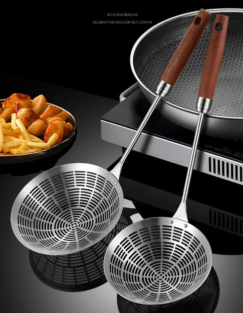 3 Sizes Round 304 Stainless Steel Strainer with Long Handle Kitchen Sieves Scoop Hot Pot Oil Filter Colander Cooking Tools