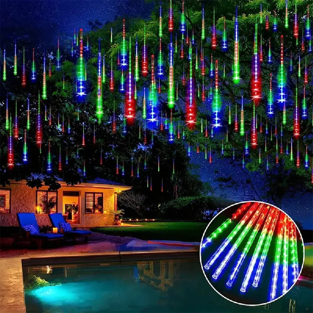 Solar Outdoor Meteor Shower Lights 8 Tubes High Brightness Ambient Lights Auto Light Sensor for Garden Patio Eaves Holiday Decor