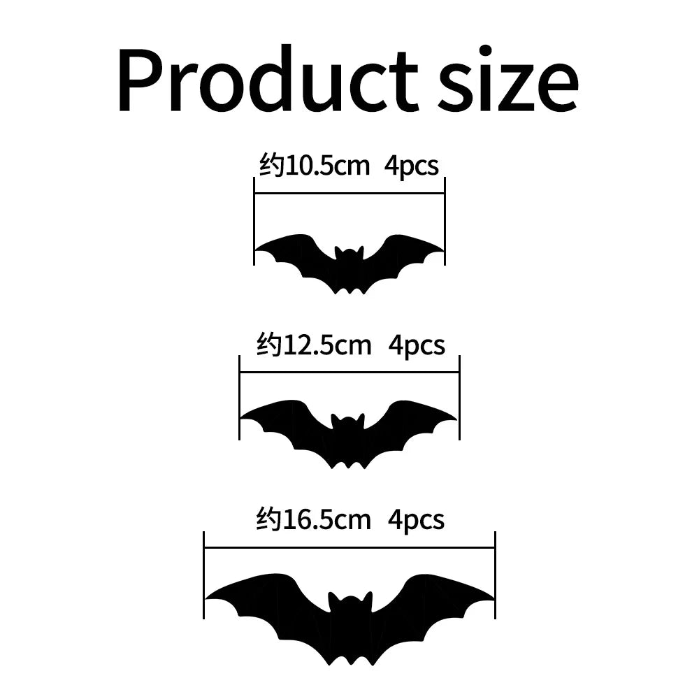 Glow in The Dark 3D Bat Wall Stickers Removable PVC Halloween Decor with 3 Sizes Easy Peel Stick for Windows Home Party Supply