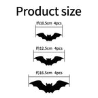 Glow in The Dark 3D Bat Wall Stickers Removable PVC Halloween Decor with 3 Sizes Easy Peel Stick for Windows Home Party Supply