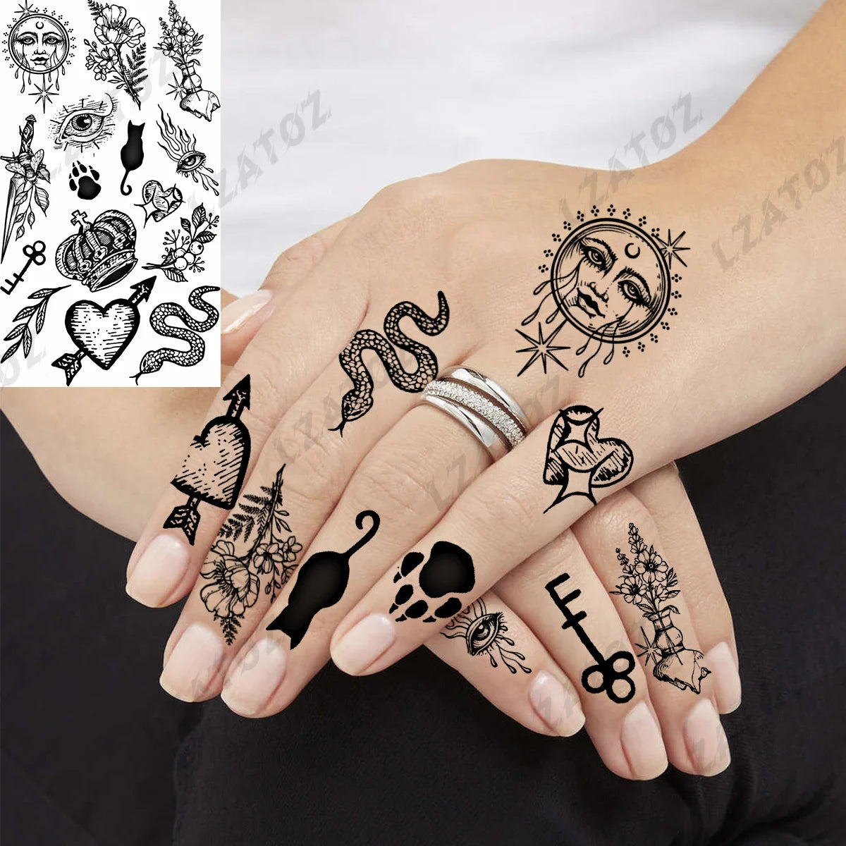 Realistic Eye Flower Temporary Tattoos For Woman Adults Rose Butterfly Tiny Fake Tattoo Sticker 3D Finger Waterproof Tatoos