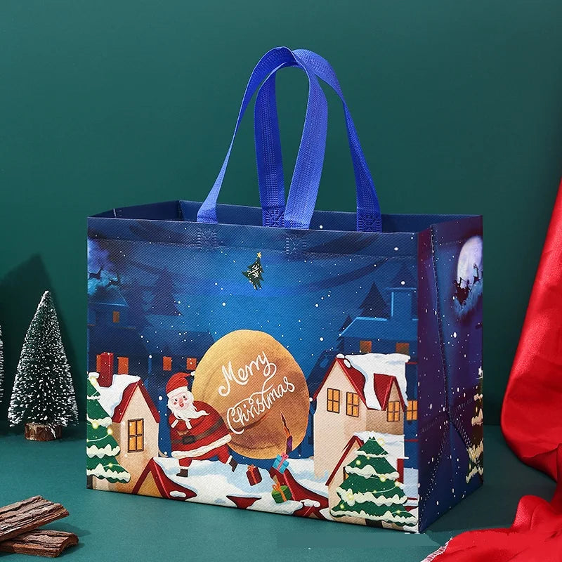 New Year Christmas Non-Woven Fabric Tote Bags Candy Gift Packaging Santa Claus Kid Holiday Happy Year Party Favors Gift Bag 2024