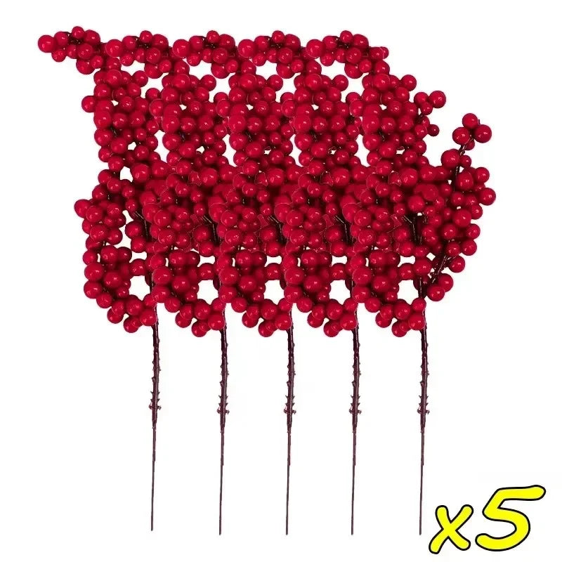 1/50PCS Christmas Artificial Red Berries Branches Xmas Tree Garland Flower Arrangement Branches Holly Berry Fake Flowers Plant
