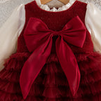 New Autumn And Winter Thick And Warm Baby Girl Dress, Sweet Red Bow Children'S Clothing For Babies Aged 9 Months To 3 Years Old