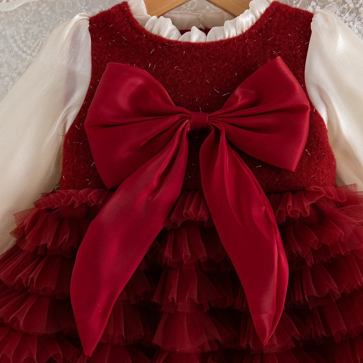 New Autumn And Winter Thick And Warm Baby Girl Dress, Sweet Red Bow Children'S Clothing For Babies Aged 9 Months To 3 Years Old