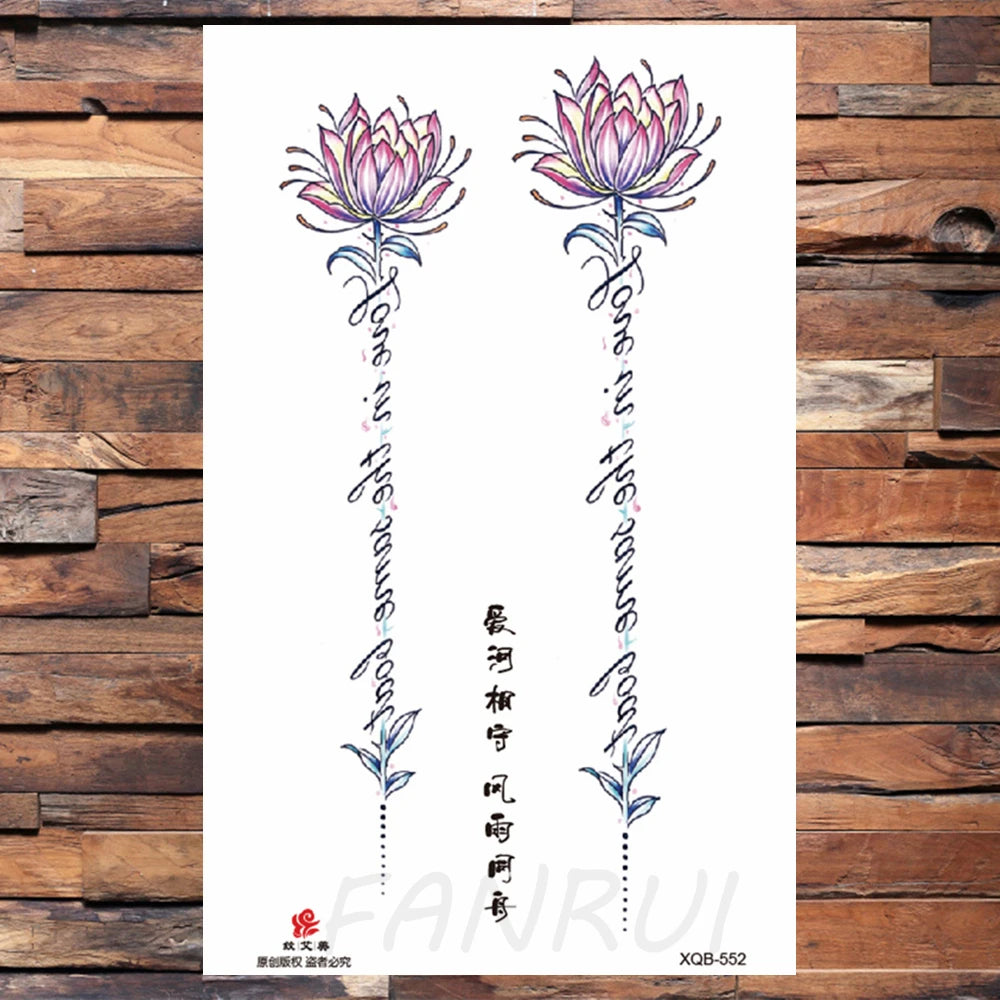 Watercolor Rose Flower Temporary Tattoo For Women Kids Girls Cherry Fake Tattoos Sticker Sexy Lotus Henna Waterproof Tatoo Waist