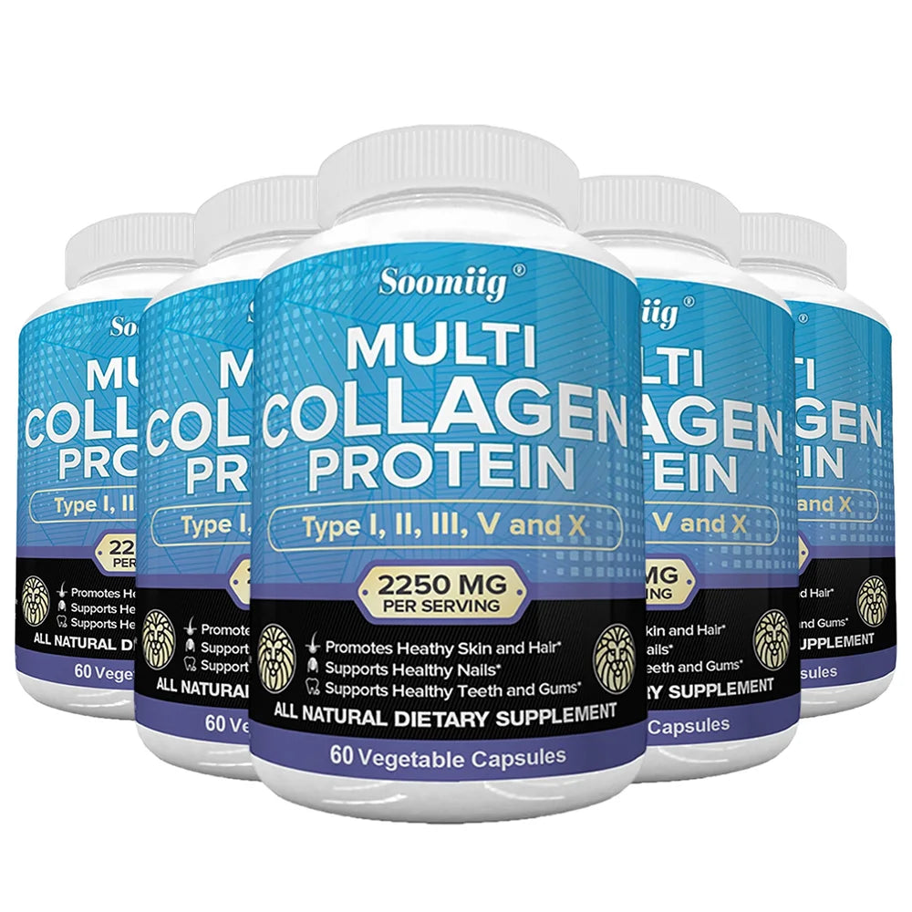 Multi-Collagen Peptides Capsules, Types I/II/III/V/X, Teeth, Hair, Skin, Nails, Joints, Gut & Anti-Aging Support, Non-GMO