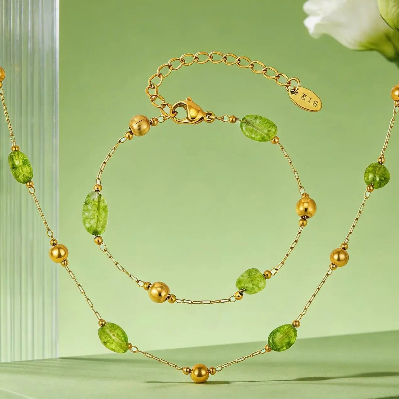 Fashion Green Natural Stone Bracelets for Women Stainless Steel Spacer Bead Bracelet 18K Gold Plated Jewelry Gift