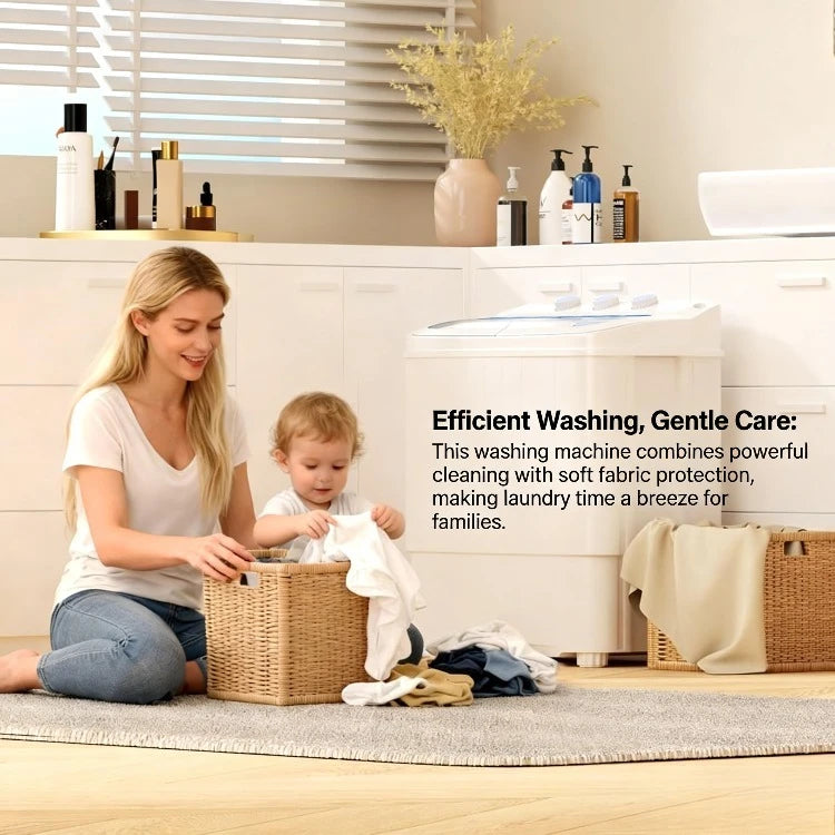 Portable Twin Tub Washing Machine Combo with Spin Dryer 16lbs Compact Laundry Washer for Apartment Dorm RV Camping