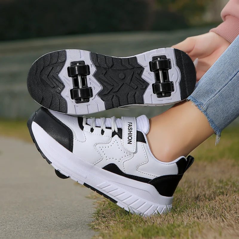 Kids Roller Skate Shoes Sneakers for Boys and Girls Gift Fashion Children 4-Wheels Casual Sports Nice Footwear
