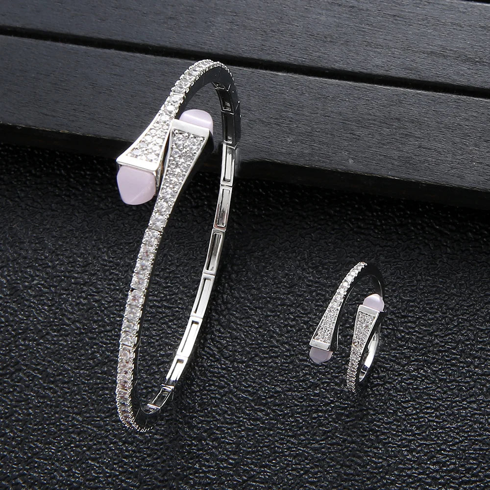 New jerseis Women's Fashion 2 Pcs Bracelet & Ring Set مجموعات المجوهرات Resin Simple Design Gold Open Cuff Bangle Jewelry Set