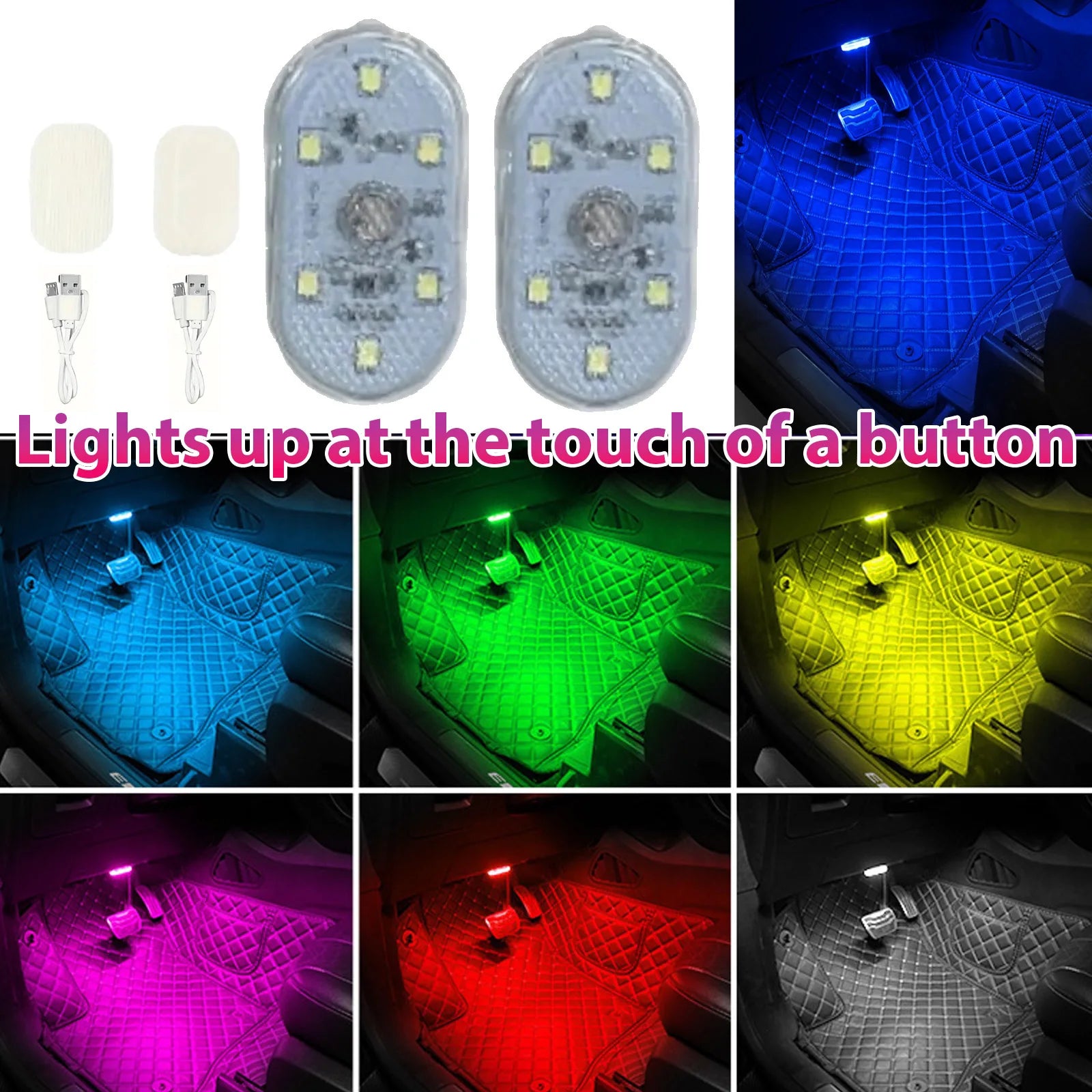 INEYES Car LED Lights Interior Wireless Interior Car Lights Portable USB Rechargeable Car Interior Led Night Light for Car Decor
