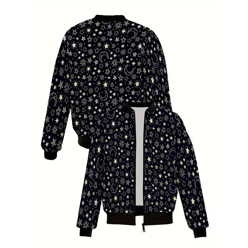 Personality 3D Print Men's Jacket Harajuku Streetwear Stand Collar Long Sleeve Jackets Eyes Stars Hip Hop Graphic Autumn Coat