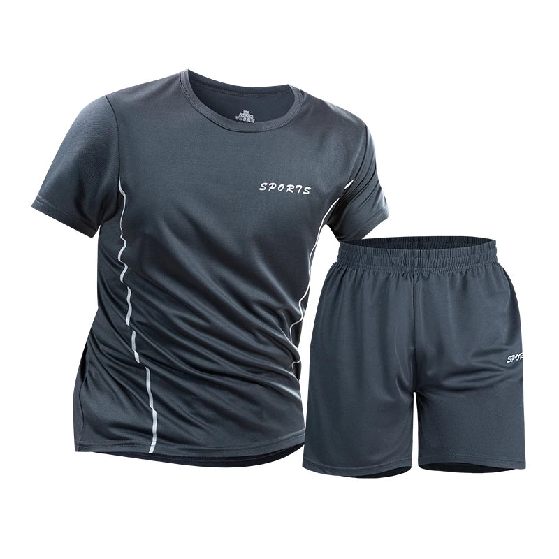 Men's Ice Silk Sportswear Quick Dry Fitness Running T-Shirts Sets Short Sleeve Training Shorts Sets 2 Piece Set Tracksuits Men