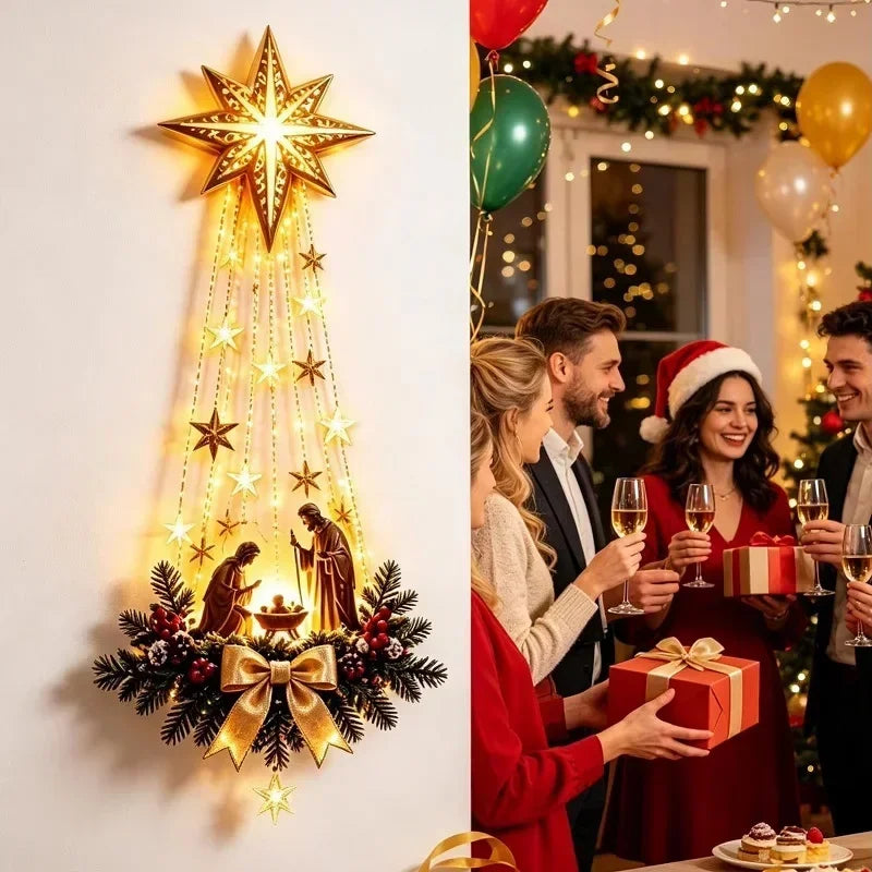 Christmas// Bethlehem Star of Faith Lighted Nativity Wall Decor Glowing Christmas Hanging Ornament LED Lights Indoor Decor Party