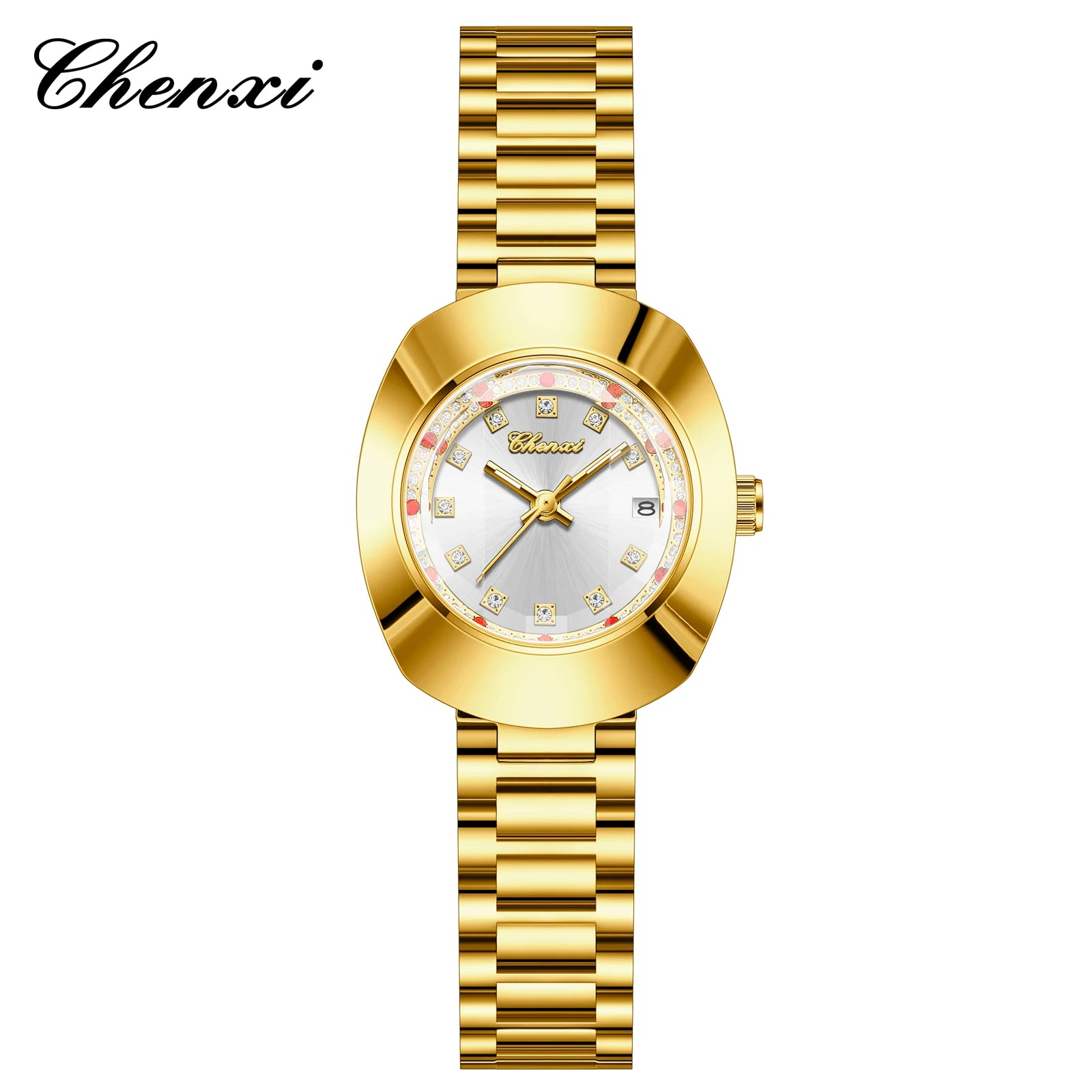 CHENXI Luxury Couple Watch Stainless Steel Band Luminous Business Men Women Quartz Wristwatches Great Valentine Gift for Lover