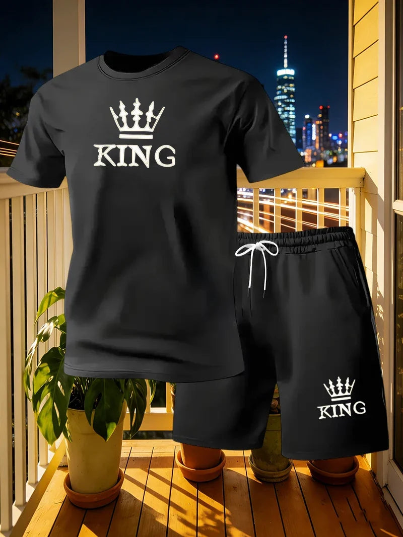 Men's Sports 2-piece Set Summer Men's Fashion Casual Short sleeved T-shirt Shorts Loose Fitness/Running/Leisure 2-piece Set