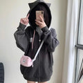 America Cartoon Cat Embroidery Cardigan Y2k Hooded Zipper Sweatshirt Women Streetwear Aesthetics Grunge Sweet Tops Harajuku Coat