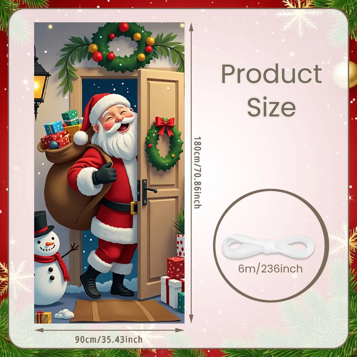 Christmas Door Cover Decorations Santa Claus Send Gift Background Banner for Indoor Outdoor Home Porch Holiday Decor Supplies