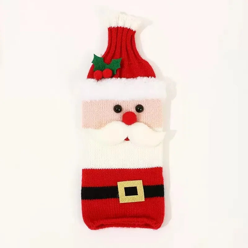 Christmas Wine Bottle Cover Set Santa Snowman Woven Wine Bottle Bags for Christmas Party Dinner Table Decorations New Year Gifts